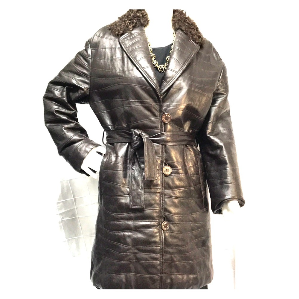 FENDI FENDISSIME faux leather jacket w/ fur collar